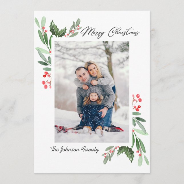 Tarjeta Festiva 2 Navidades de la acuarela de la foto Mistletoe Ho (Anverso)