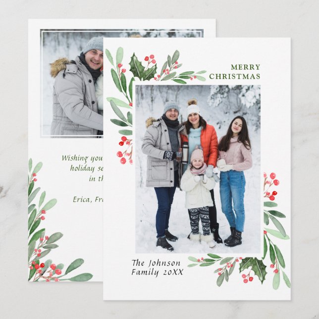 Tarjeta Festiva 2 Navidades de la acuarela de la foto Mistletoe Ho (Anverso / Reverso)