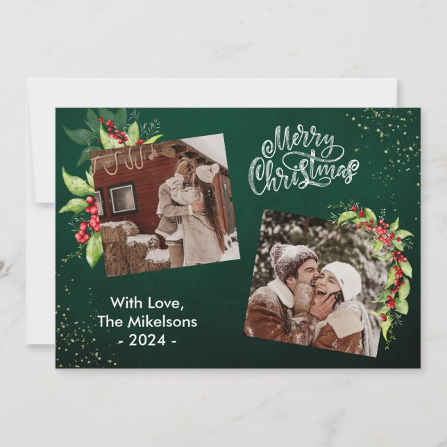 Tarjeta Festiva 2 Navidades de la temporada de fotos Holly Berries (Anverso)
