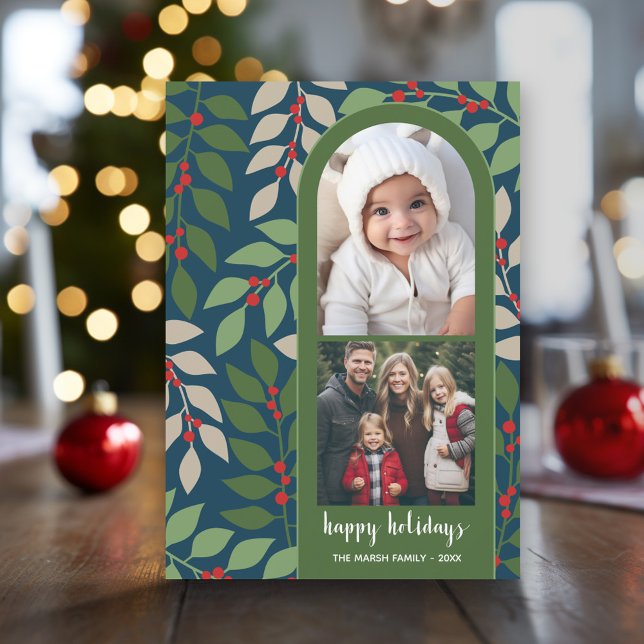 Tarjeta Festiva 2 Navidades de ramas de eucalipto de arco moderno  (Modern Christmas Photo Greeting Card)
