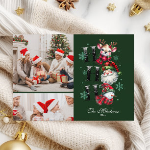 Tarjeta Festiva 2 Navidades de retro fotográfico Gingham Santa y a