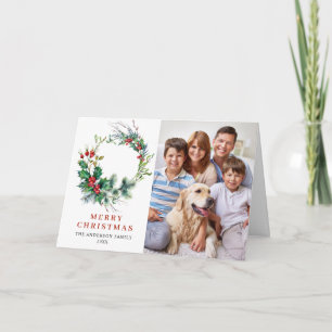 Tarjeta Festiva 2 Navidades de Wreath de la FOTO Holly Berry salud