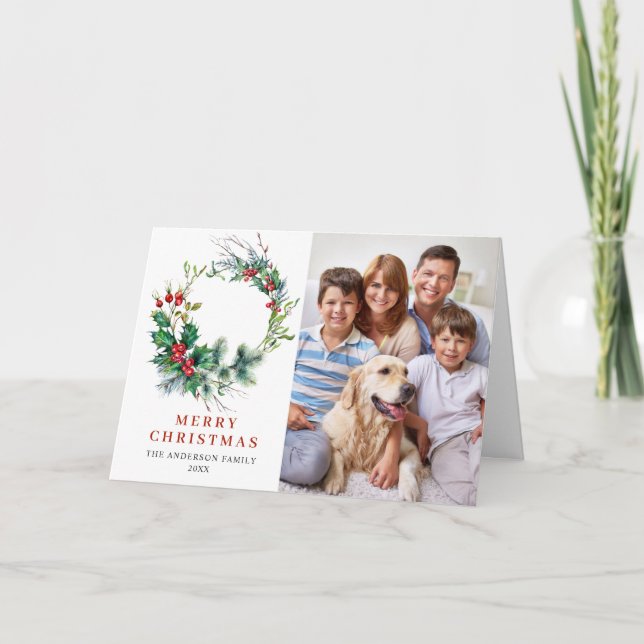 Tarjeta Festiva 2 Navidades de Wreath de la FOTO Holly Berry salud (Anverso)