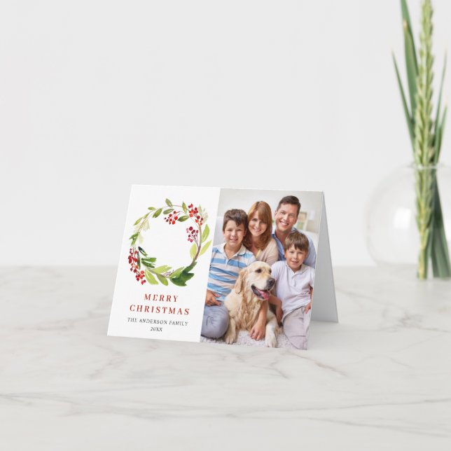 Tarjeta Festiva 2 Navidades de Wreath de la FOTO Holly Berry salud (Anverso)