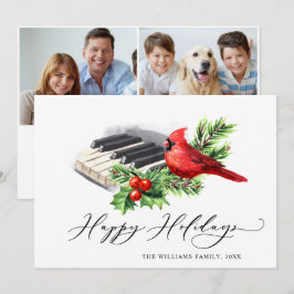 Tarjeta Festiva 2 Navidades del Cardenal Rojo de FOTOS Holly Berry