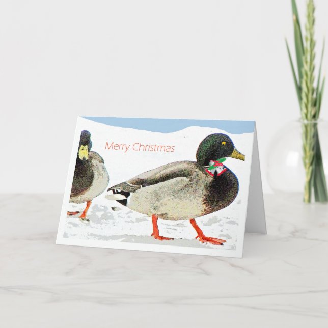 Tarjeta Festiva 2 patos con campanas y Navidades huecos Humor (Anverso)