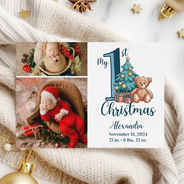 Tarjeta Festiva 2 Photo Blue Teddy Baby 1st Christmas (Subido por el creador)