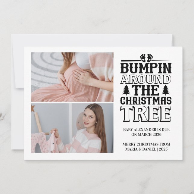 Tarjeta Festiva 2 Photo Christmas Tree Pregnancy Announcement (Anverso)