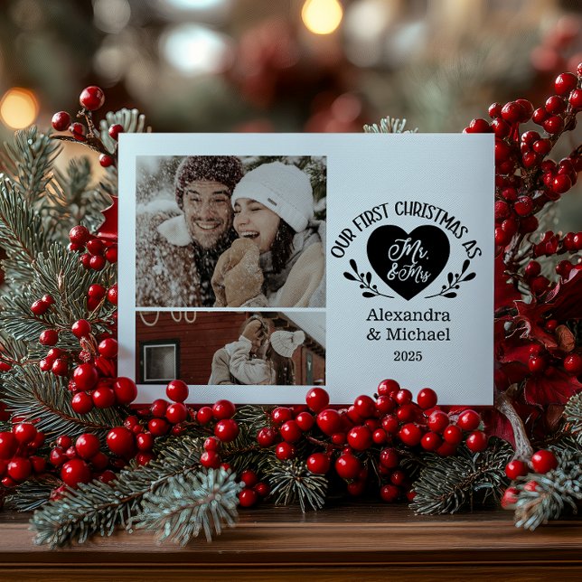 Tarjeta Festiva 2 Photo Heart First Christmas as Mr & Mrs (Subido por el creador)