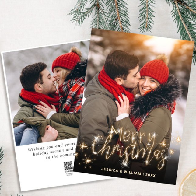 Tarjeta Festiva 2 PHOTO Merry Christmas Gold Sparkle Greeting Holi (Subido por el creador)