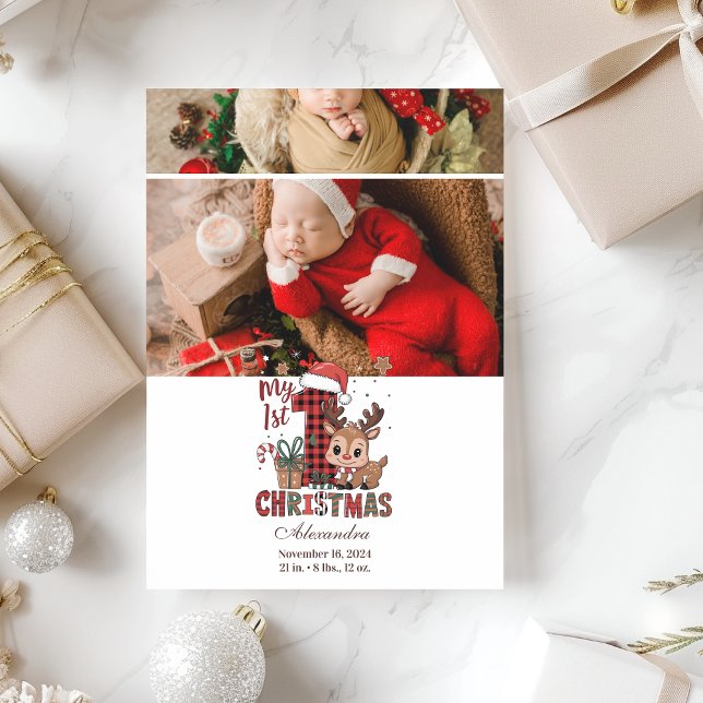 Tarjeta Festiva 2 Photo Plaid Reindeer First Christmas (Subido por el creador)