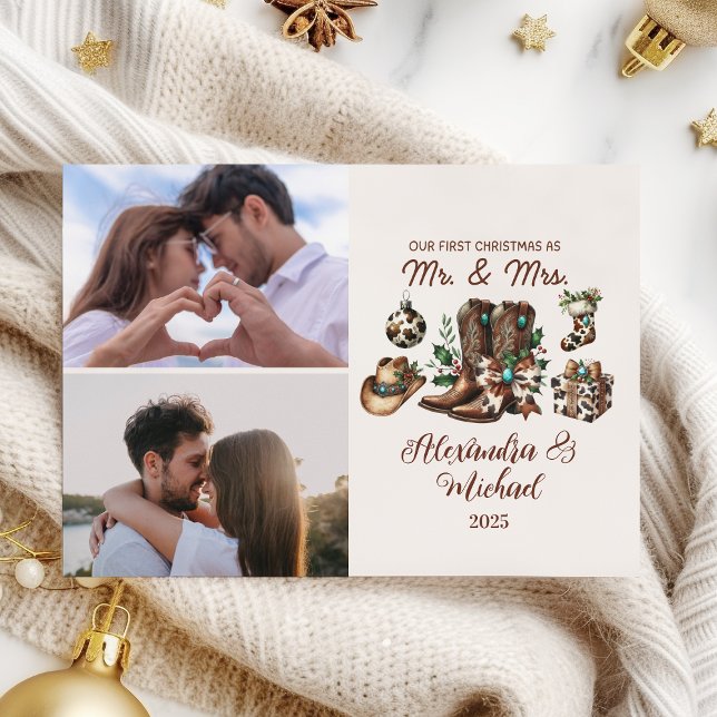 Tarjeta Festiva 2 Photo Western First Christmas As Mrs and Mr (Subido por el creador)