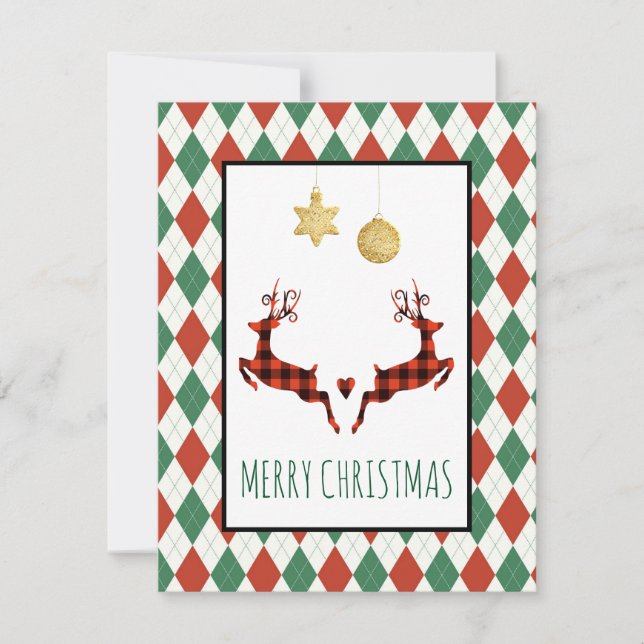 Tarjeta Festiva 2 saltos de ciervos Navidades (Anverso)