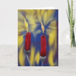 Tarjeta Festiva 2 velas rojas con pintura de vacaciones en llamas 