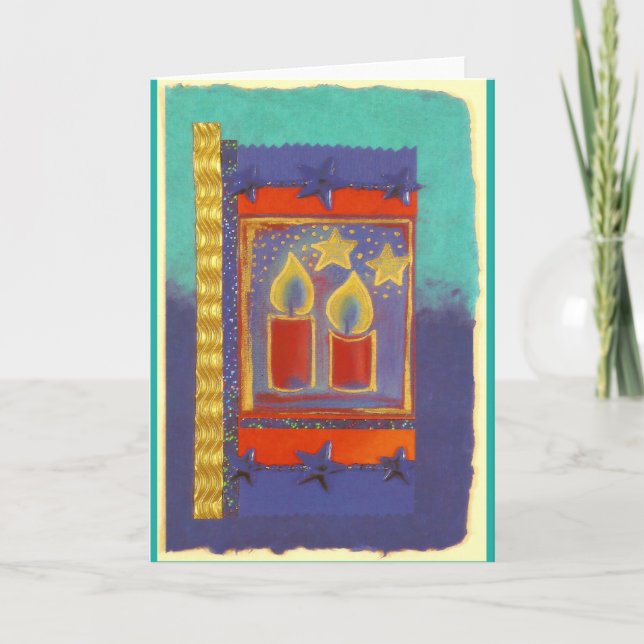 Tarjeta Festiva 2 WEIHNACHTSKERZEN ROJA en PASTELL-COLLAGE-DESIGN (Anverso)