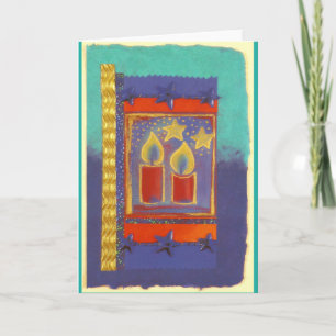 Tarjeta Festiva 2 WEIHNACHTSKERZEN ROJA en PASTELL-COLLAGE-DESIGN