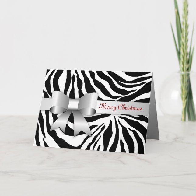 Tarjeta Festiva 311-Golden Red Zebra Photo Christmas Card (Anverso)