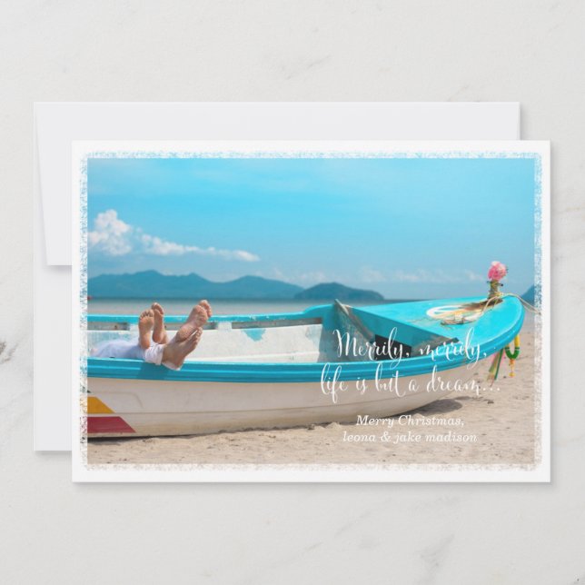 Tarjeta Festiva 311 White Merrily, Merrily Holiday Photo Card (Anverso)