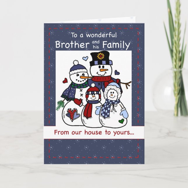 Tarjeta Festiva 3396 Hermanos y Navidades de familia Snowman (Anverso)