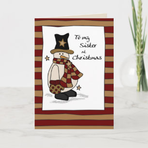 Tarjeta Festiva 3409 hermana en el navidad, muñeco de nieve con el