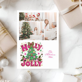 Tarjeta Festiva 3.ᵉʳ Purpurina Leopard Bow Holly Jolly