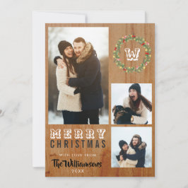 Tarjeta Festiva 3.ᵉʳ saludo de feriado de Navidades de madera rúst