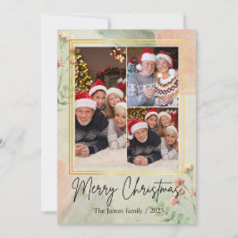 Tarjeta Festiva 3 collage de fotos navidades de oro de la vegetaci