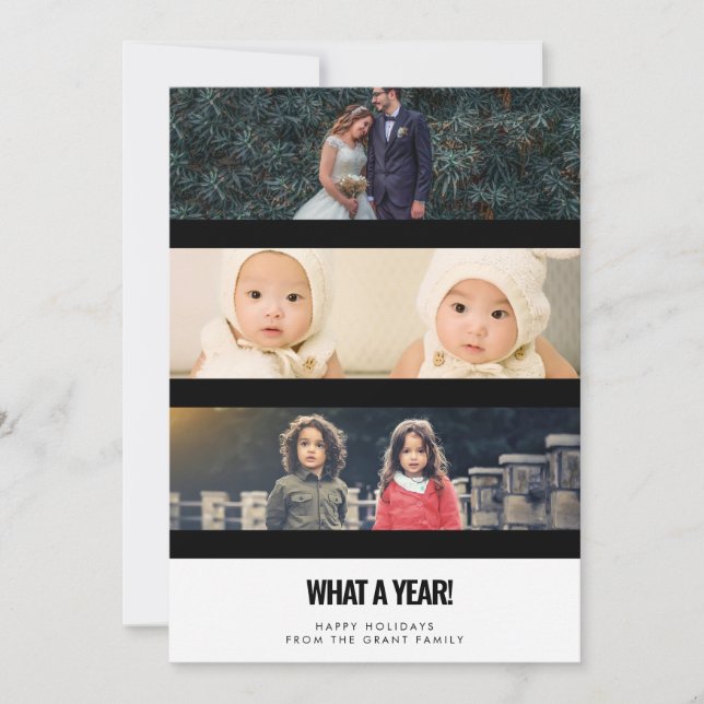 Tarjeta Festiva 3 Collage de fotos ¡Qué año! Familia (Anverso)