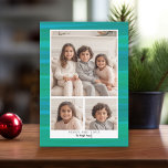 Tarjeta Festiva 3 Collages de fotos - Navidades de color azul verd<br><div class="desc">Usa 3 fotos y haz un saludo de vacaciones único y a la moda con un patrón verde azul en la parte trasera. Si necesita mover algo,  haga clic en el botón personalizar para realizar cambios.</div>