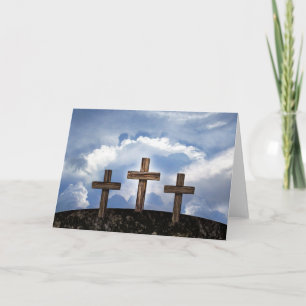 Tarjeta Festiva 3 cruces robustas con cielo