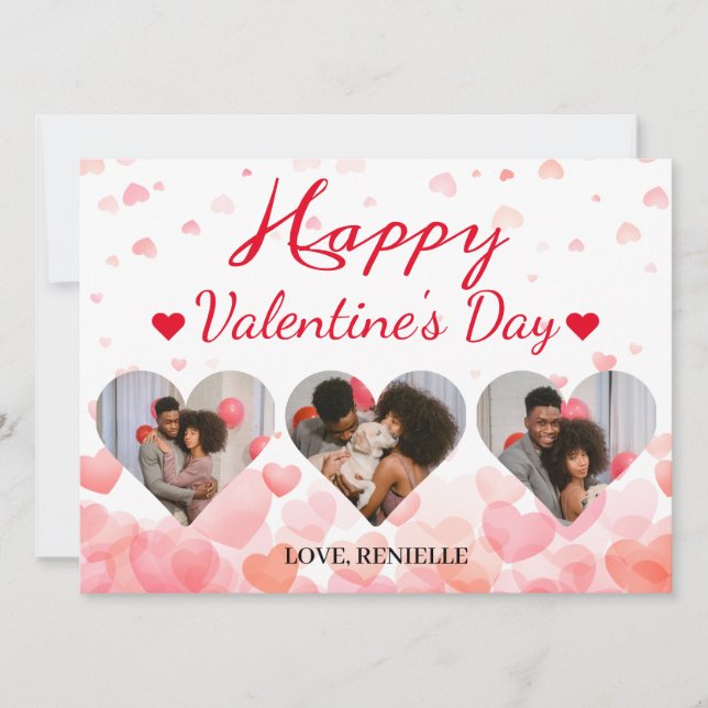 Tarjeta Festiva 3 día de San Valentín de collage fotográfico (Anverso)