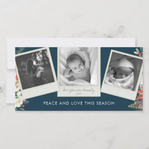 Tarjeta Festiva 3 Diseño fotográfico Vintage Snapshot Navy azul
