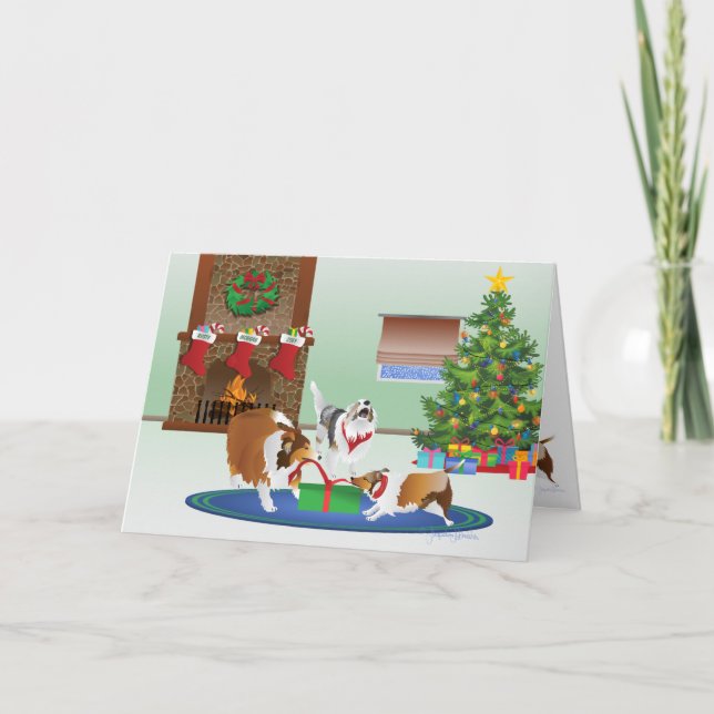 Tarjeta Festiva 3 Estanterías Desenvuelven Un Regalo, Navidades Ve (Anverso)