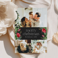 3 Foto Dark Winter Botanical Merry Christmas Card