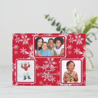 Tarjeta Festiva 3 Foto Felices Fiestas Mensaje Personalizado Rojo