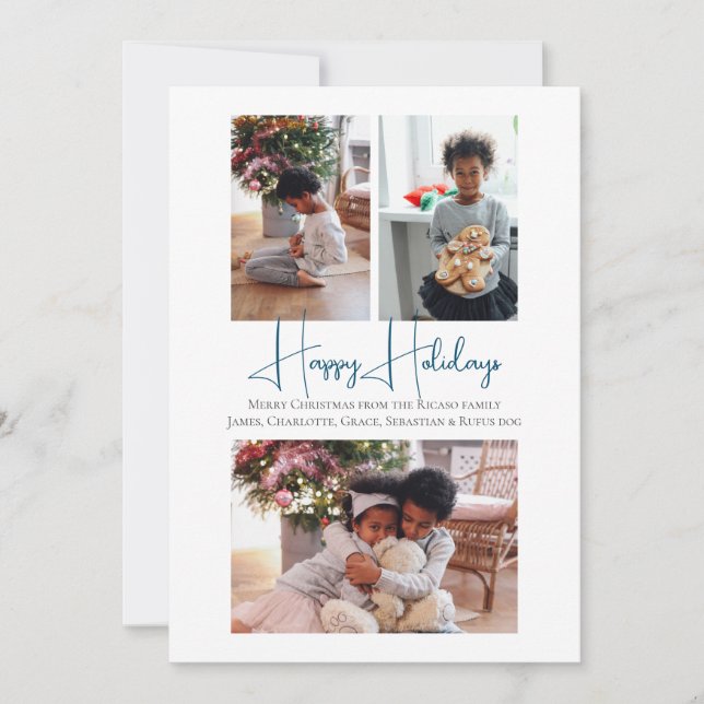 Tarjeta Festiva 3 Foto Felices Fiestas Navidades Niños Patinando (Anverso)