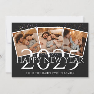 Tarjeta Festiva 3 Fotoelegante Fuego Moderno Feliz Año Nuevo