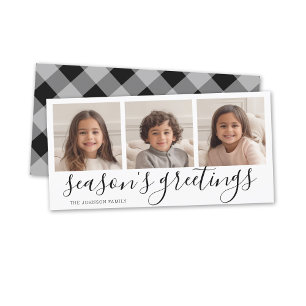 Tarjeta Festiva 3 Fotografía: Black Calligraphy Plaid Seasons Gred