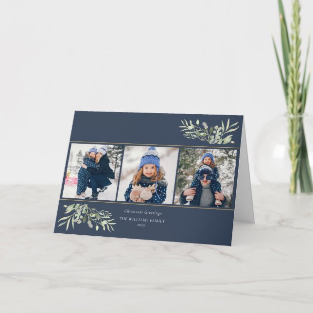 Tarjeta Festiva 3 Fotografías navideñas saludan la vegetación de l (Anverso)