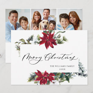 Tarjeta Festiva 3 FOTOS Elegantes Navidades de Poinsettia Saludos