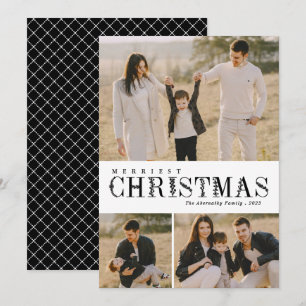 Tarjeta Festiva 3 letras de verde Collage de fotos Navidades negro