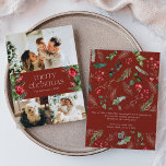 Tarjeta Festiva 3 Mensaje de Personalizado fotográfico Navidades b<br><div class="desc">Esta colección cuenta con flores de color agua rojo,  bayas y vegetación de invierno con tipografía moderna y elegante,  con un patrón botánico de invierno.</div>