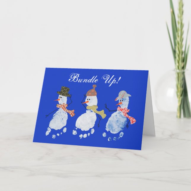 Tarjeta Festiva 3 muñecos de nieve de la huella del bebé (Anverso)