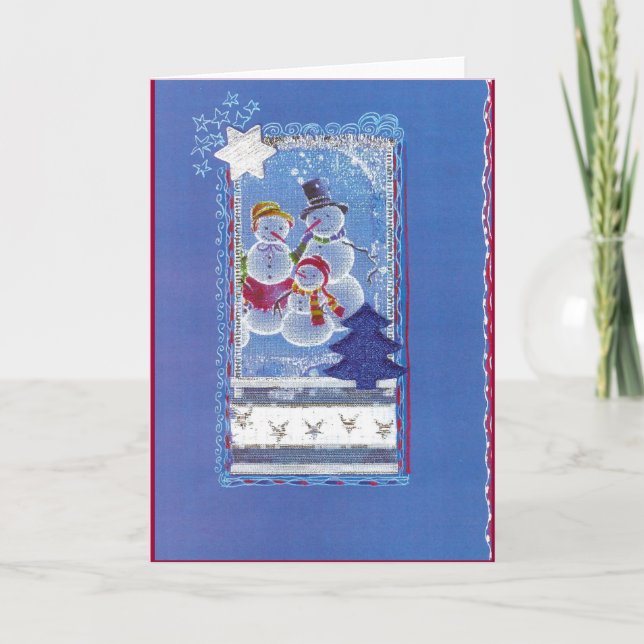 Tarjeta Festiva “3 muñecos de nieve Divertidos, Weihnachts maqueta (Anverso)