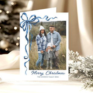 Tarjeta Festiva 3 Navidades azul turbio y festivo de foto doblan c