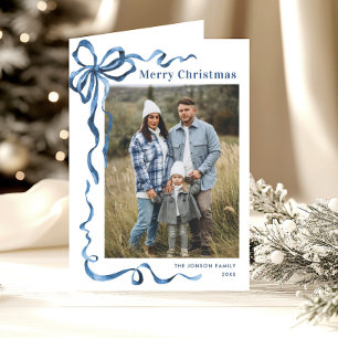 Tarjeta Festiva 3 Navidades azul turbio y festivo de foto doblan c