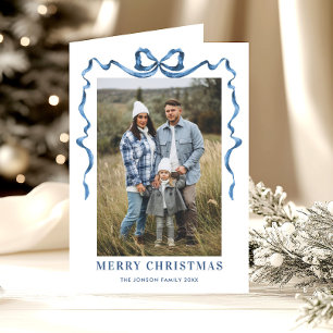 Tarjeta Festiva 3 Navidades azul turbio y festivo de foto doblan c