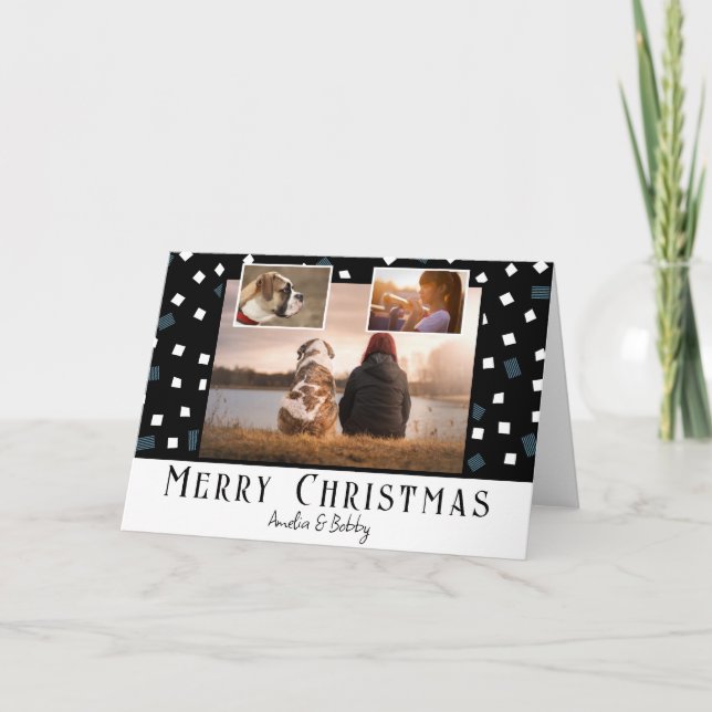 Tarjeta Festiva 3 Navidades blancos negros modernos Collages de fo (Anverso)