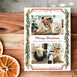 Tarjeta Festiva 3 Navidades botánicos de corte fotográfico Foliage