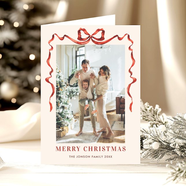 Tarjeta Festiva 3 Navidades de foto festivos Boho Red Bow Ribbon (Subido por el creador)